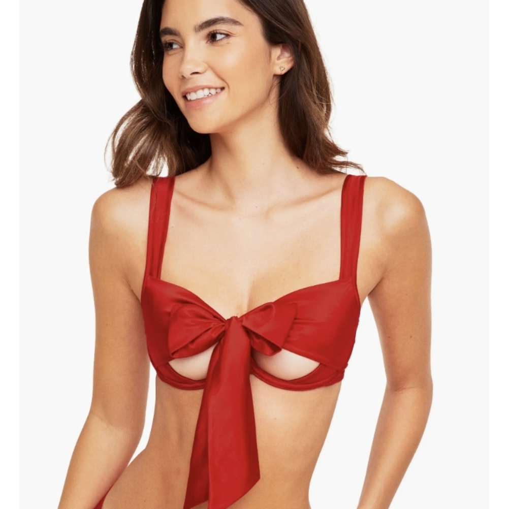 SET Adore Me Gynger Red Satin Tie Gift Bow Bra and Panty